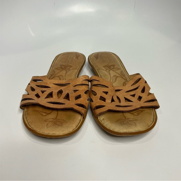 Born Mani Natura slide sandals perforated‎ tan leather women’s size 7/38 casual - Picture 2 of 8